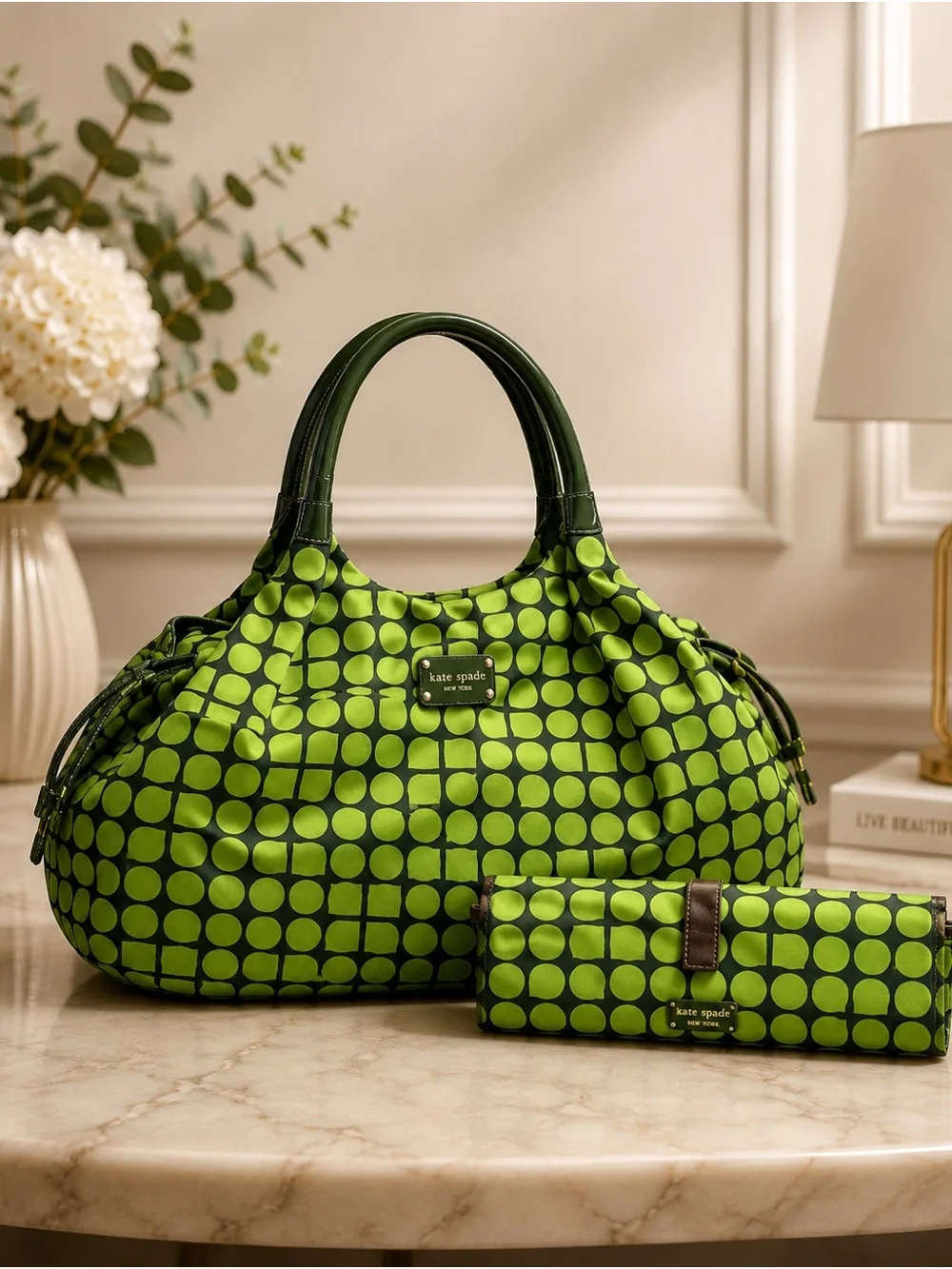 Kate Spade “Dot Noel” Stevie Diaper Bag & Matching Changing Pad Set-Lime